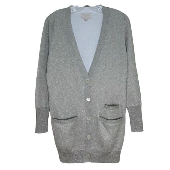 J. Crew Collection - Double-Knit Sparkle Long Cardigan Sweater - Size XS, Silver - Picture 5 of 17